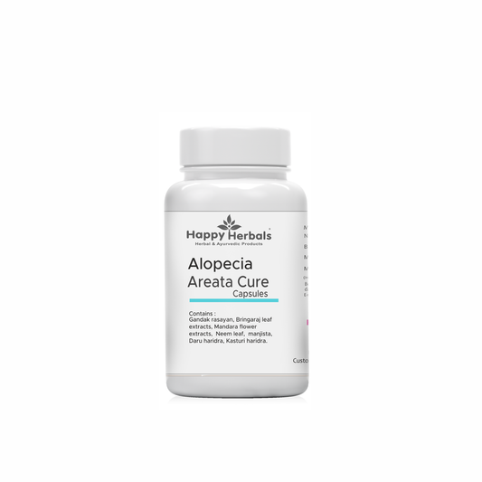 Alopecia Cure Capsules: Happy Herbals' targeted solution for hair health. Formulated with natural ingredients, it promotes hair growth and vitality. Embrace nature for stronger, fuller hair.