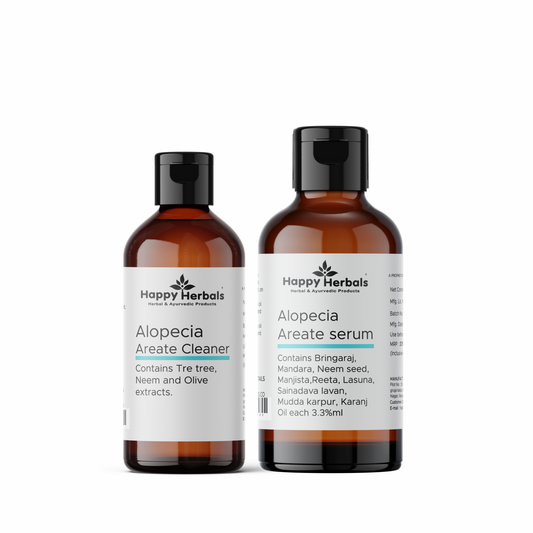 Alopecia Treatment Pack: Happy Herbals' comprehensive solution for hair health. This pack includes specialized products to nourish, strengthen, and revitalize hair. Embrace nature for fuller, healthier locks.