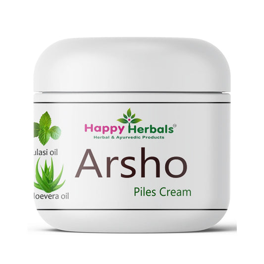 Happy Herbals presents Arsho Cream, your ultimate relief for piles. Formulated with potent herbal extracts, this cream tackles itching, swelling, and discomfort with ease. Gentle and effective, it's your natural solution for soothing relief and comfort.