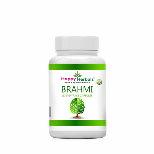 Brahmi Leaf Extract Capsules: Happy Herbals' cognitive support. Harnessing the power of Brahmi, it promotes mental clarity and focus. Embrace nature for sharper thinking.