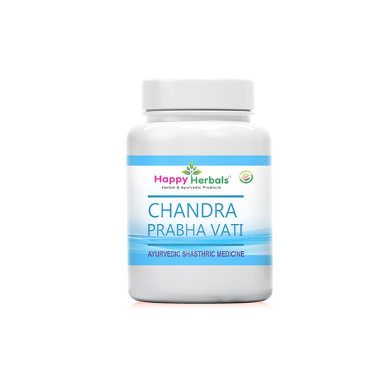 Chandraprabha Vati: Happy Herbals' urinary support. Crafted with traditional herbs, it promotes urinary health. Embrace nature for a balanced system.