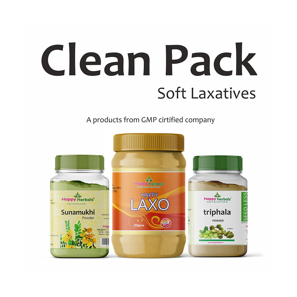 Happy Herbals offers a potent blend of three soft laxatives in one jar, promoting digestive health. Crafted with premium ingredients, Sunamukhi Churnam, Happy Laxo, and Triphala Powder work together to support gentle digestion and regularity.