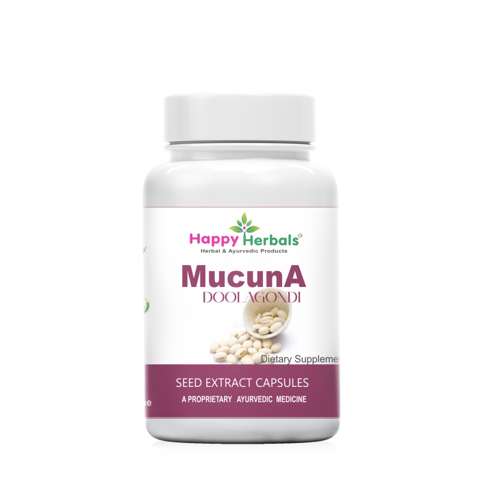 Harness the power of nature with Happy Herbals' Mucuna / Doolagondi Capsules, a potent Ayurvedic blend crafted to support neurological health and promote mood balance, offering a natural solution for enhanced well-being and vitality.