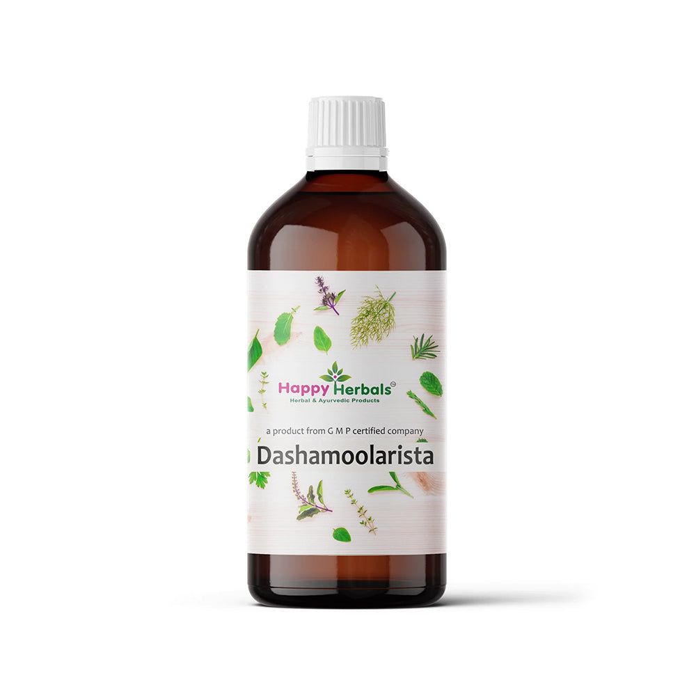 Dashamoolarista: Happy Herbals' tonic for overall wellness. This traditional Ayurvedic blend, crafted with ten potent herbs, promotes vitality and balance. Embrace nature for holistic health.