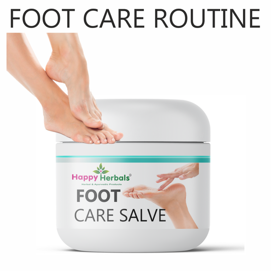 "Foot Care Salve: Happy Herbals' solution for tired feet. Infused with nourishing herbs, it soothes and revitalizes, promoting foot health. Embrace nature for happy, refreshed feet."