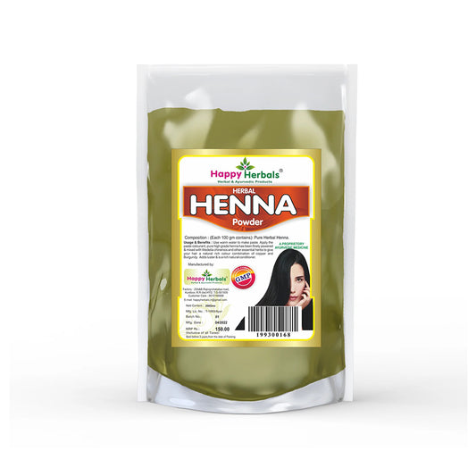 "Herbal Henna Powder: Happy Herbals' natural hair coloring. Enriched with herbal extracts, it adds color and nourishment to your hair. Embrace nature for vibrant locks."