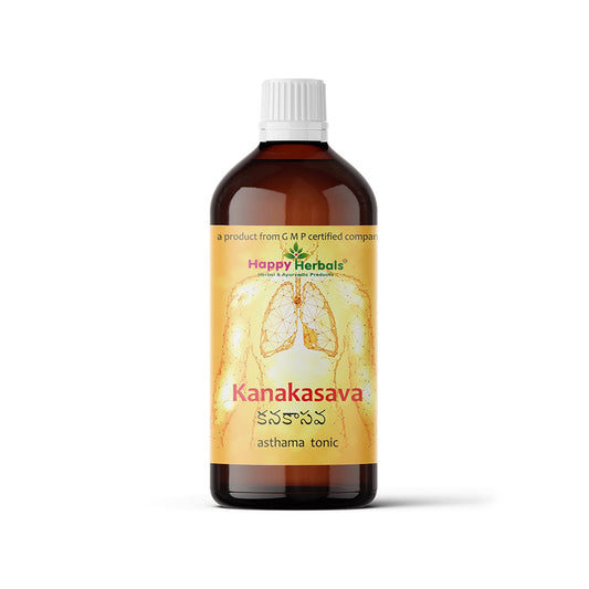 Indulge in the traditional Ayurvedic tonic, Kanakasava, by Happy Herbals, offering a harmonious blend of natural ingredients to support respiratory health and overall well-being.