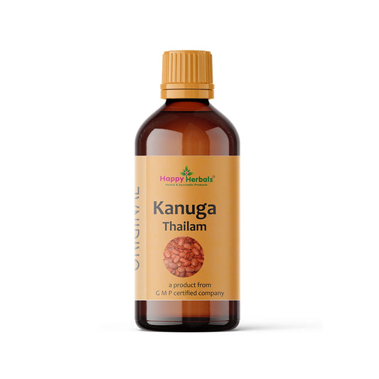 Discover the rejuvenating properties of Happy Herbals' Kanuga Nune / Karanj Thailam, a potent Ayurvedic oil blend known to soothe skin irritations and promote a clear, radiant complexion naturally.