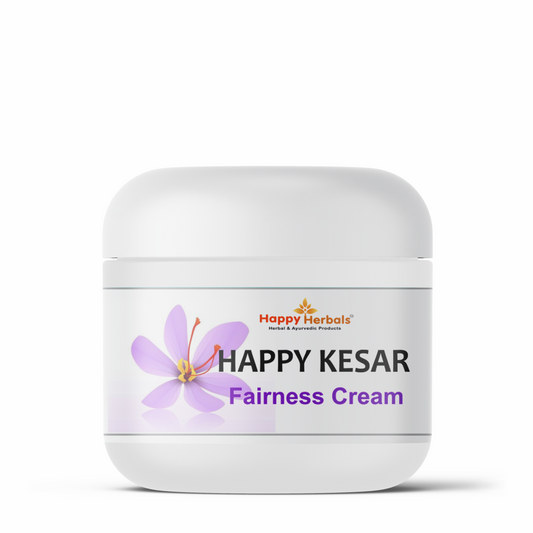 Happy Kesar Fairness Cream: Happy Herbals' skin brightening solution. Enriched with saffron and natural ingredients, this cream nourishes and revitalizes for a radiant complexion. Embrace nature for glowing skin.