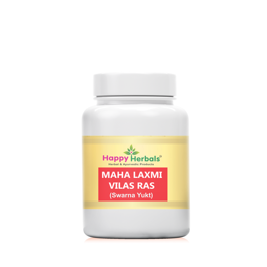 Experience vitality and balance with Happy Herbals' Mahalaxmi Vilas Ras, an Ayurvedic formulation revered for its ability to support respiratory health and promote overall well-being, offering a holistic approach to wellness.