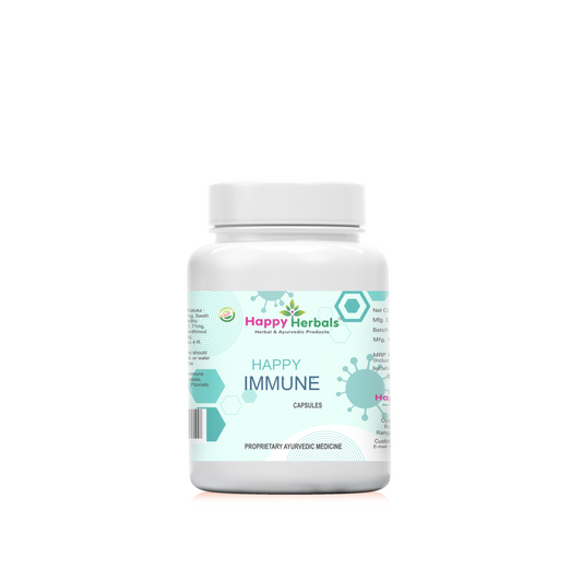 Happy Immune Capsules: Happy Herbals' natural defense support. Crafted with immune-boosting ingredients, these capsules strengthen the body's resilience. Embrace nature for a stronger immune system.