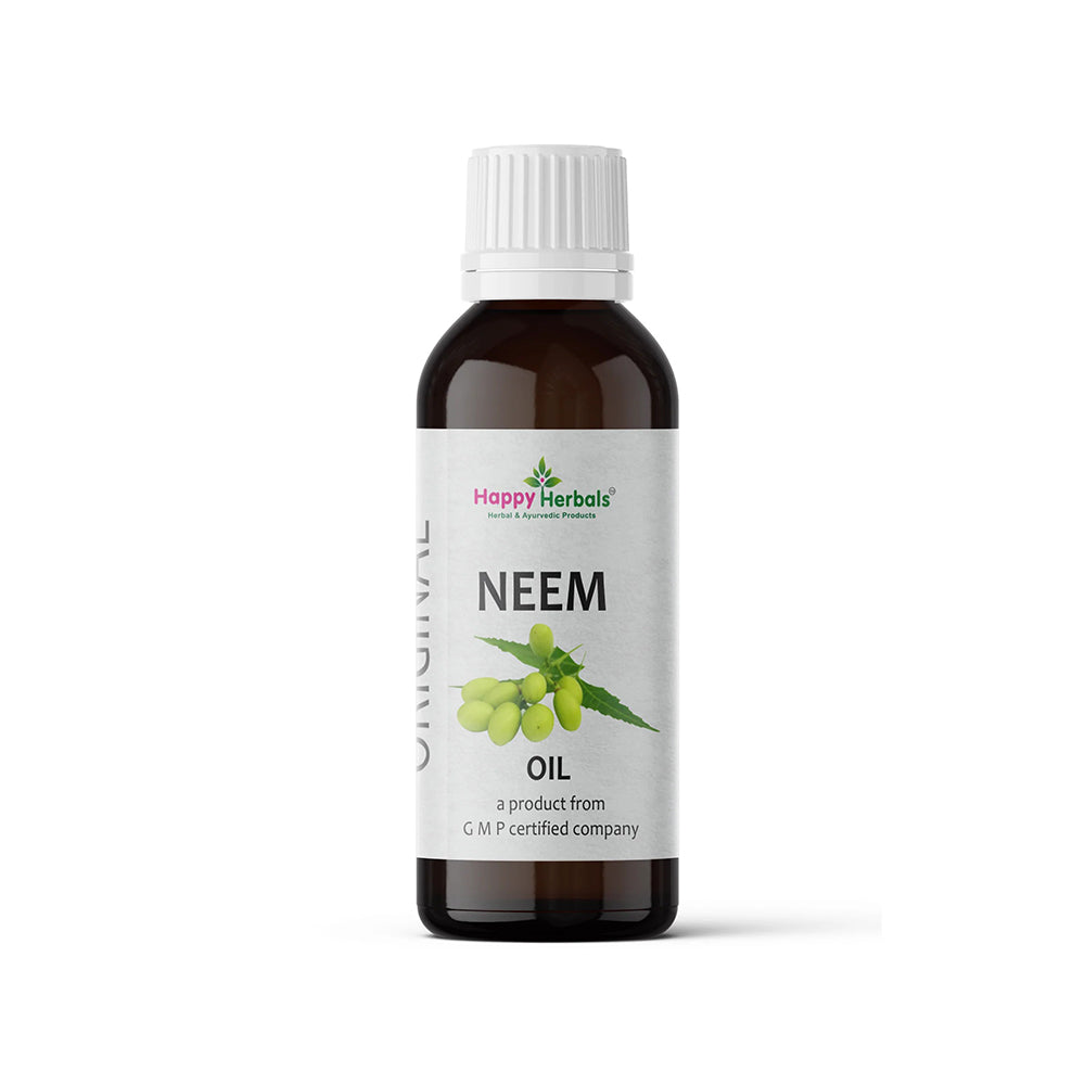 Harness the power of nature with Happy Herbals' Neem Seed Oil, a potent Ayurvedic remedy revered for its antibacterial and antifungal properties, offering a natural solution for skin and hair care, promoting clarity, and vitality from within.