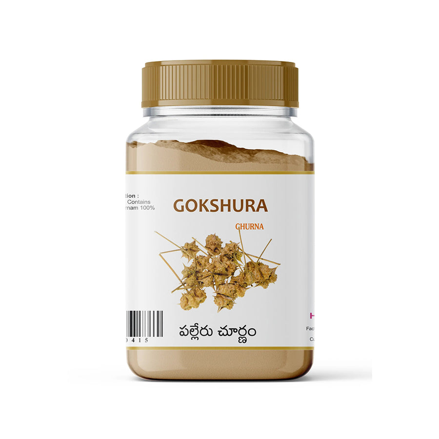 Experience the purity of HappyHerbals' Palleru Churnam (Gokshura) - 100g. Derived from the revered Gokshura herb, this Ayurvedic blend offers holistic wellness support, promoting urinary health and vitality. Embrace natural remedies for your well-being with HappyHerbals.