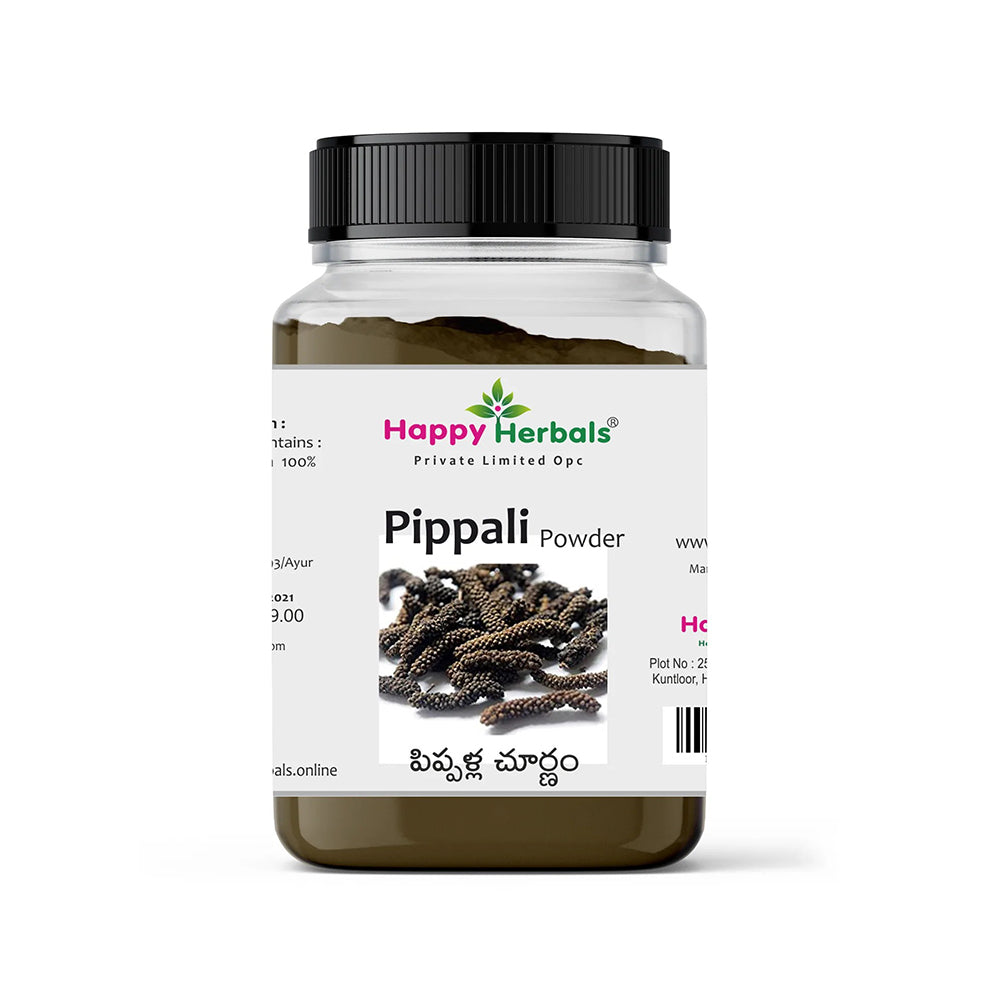 Experience the potency of HappyHerbals' Pippali Powder. Derived from the revered Pippali plant, this Ayurvedic remedy offers diverse health benefits, from supporting digestion to promoting respiratory health. Embrace the natural power of Pippali with HappyHerbals.